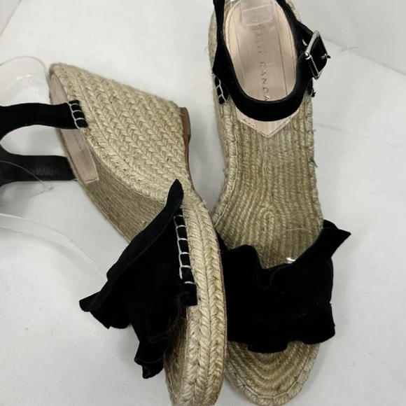Loeffler Randall Gabby Suede Ruffle Wedge Espadrille Size 8 Black - Picture 2 of 9